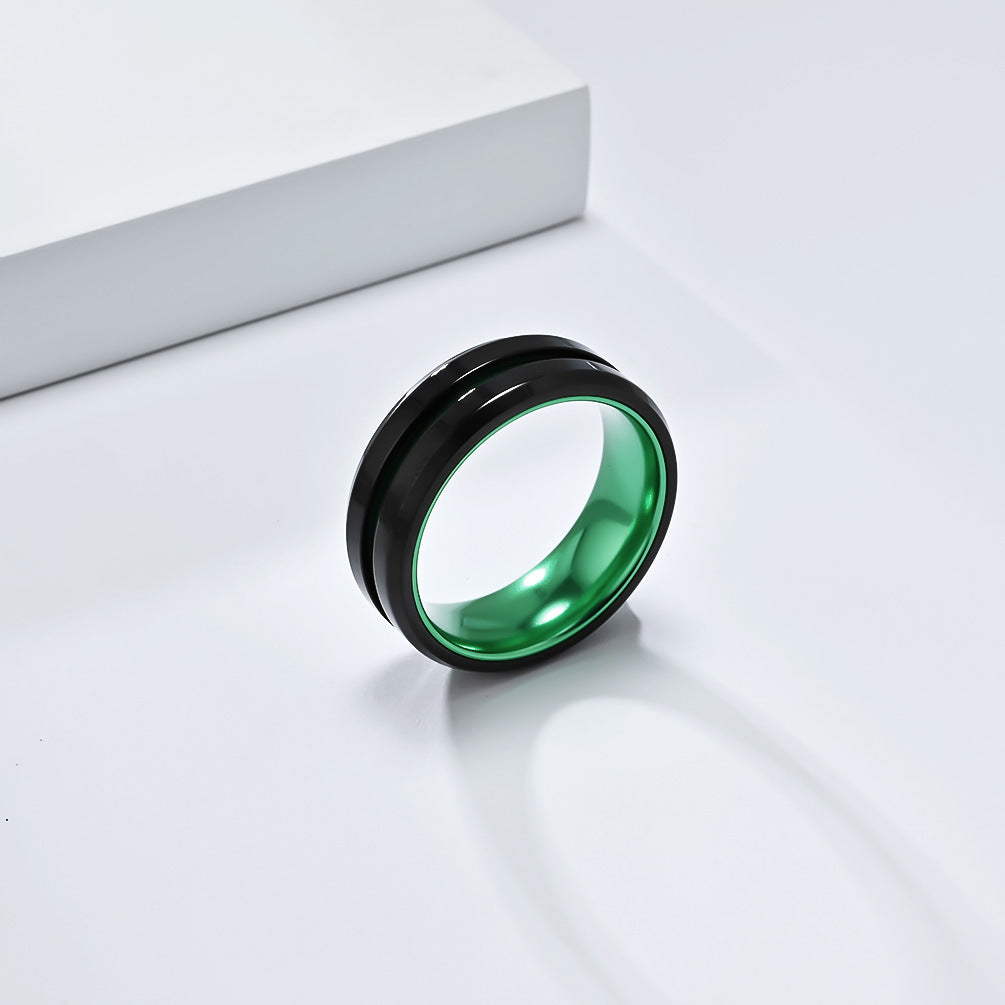 Planderful Men Stainless Steel Ring With Matte Inlaid Alumina Groove Two Color Personalized Hipster Style