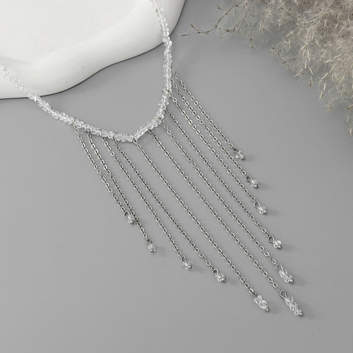 Crystal-Style Irregular Bead Fringe Necklace