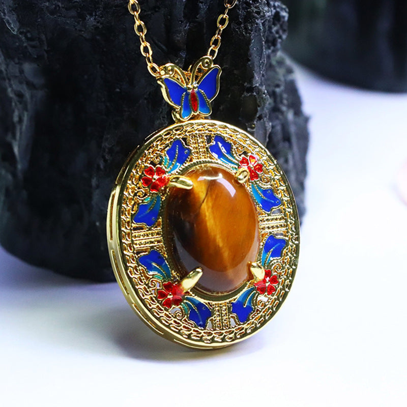 Yellow Tiger Eye Butterfly Pendant — No Chain