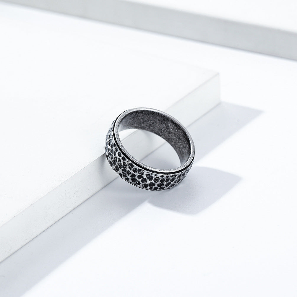 Planderful Unisex Stainless Steel Punk Ring Handmade Moon Pattern Beating Design