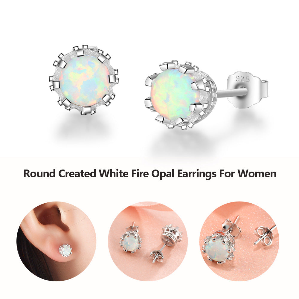 Planderful Jewelry Opal Sterling Silver Stud Earrings For Women Elegant Everyday Wear