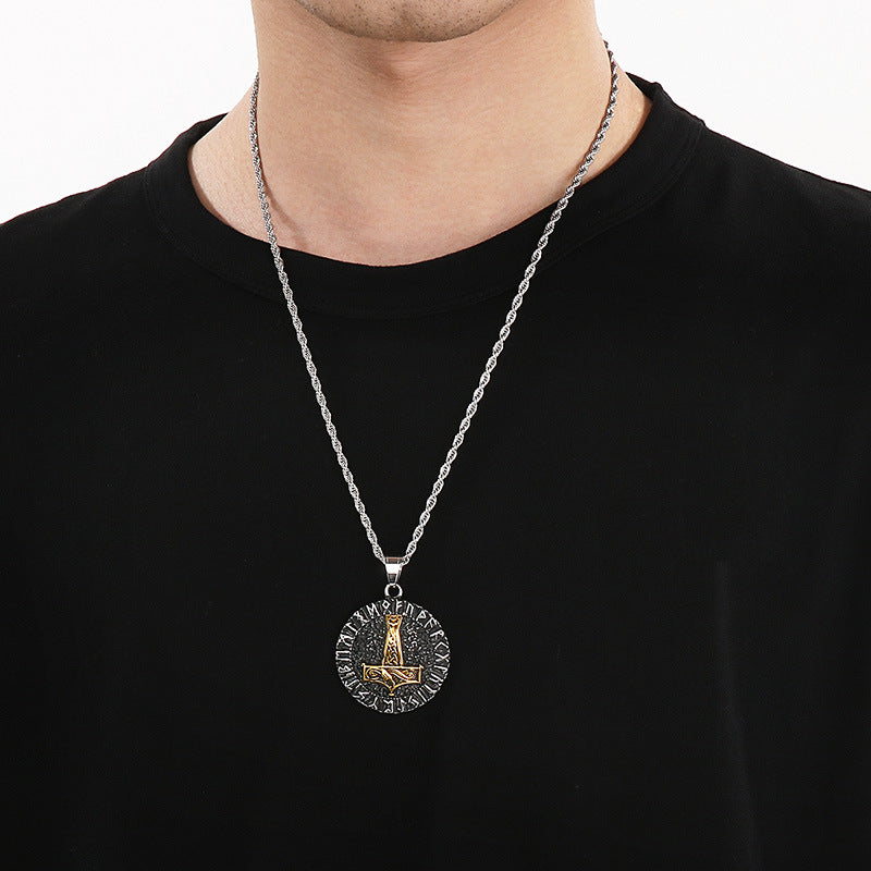 Nordic Viking Triangle Rune Jewelry, Punk Style Retro Quake Double-Sided Rune Men's Titanium Necklace