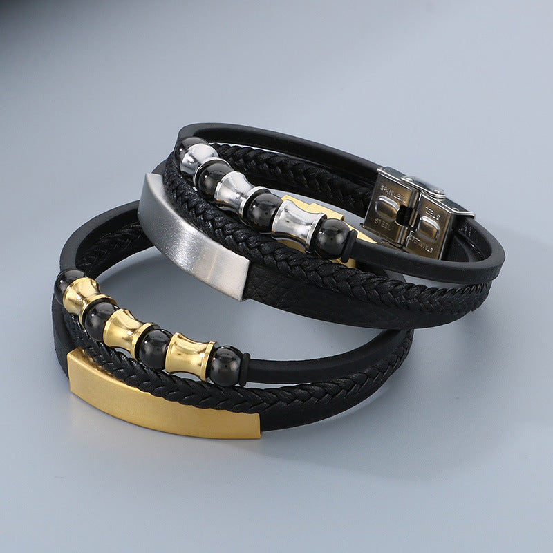 Planderful Everyday Genie Leather Beaded Bracelet For Men