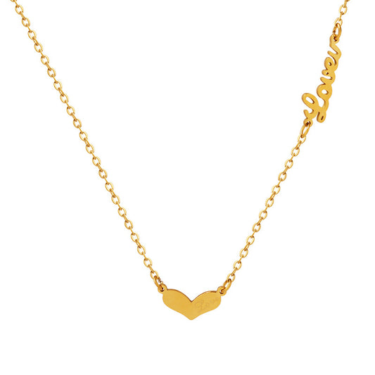 European and American English Love Peach Heart Loveu Pendant Necklace for Women's Instagram Small Titanium Steel Collar Neckchain Jewelry