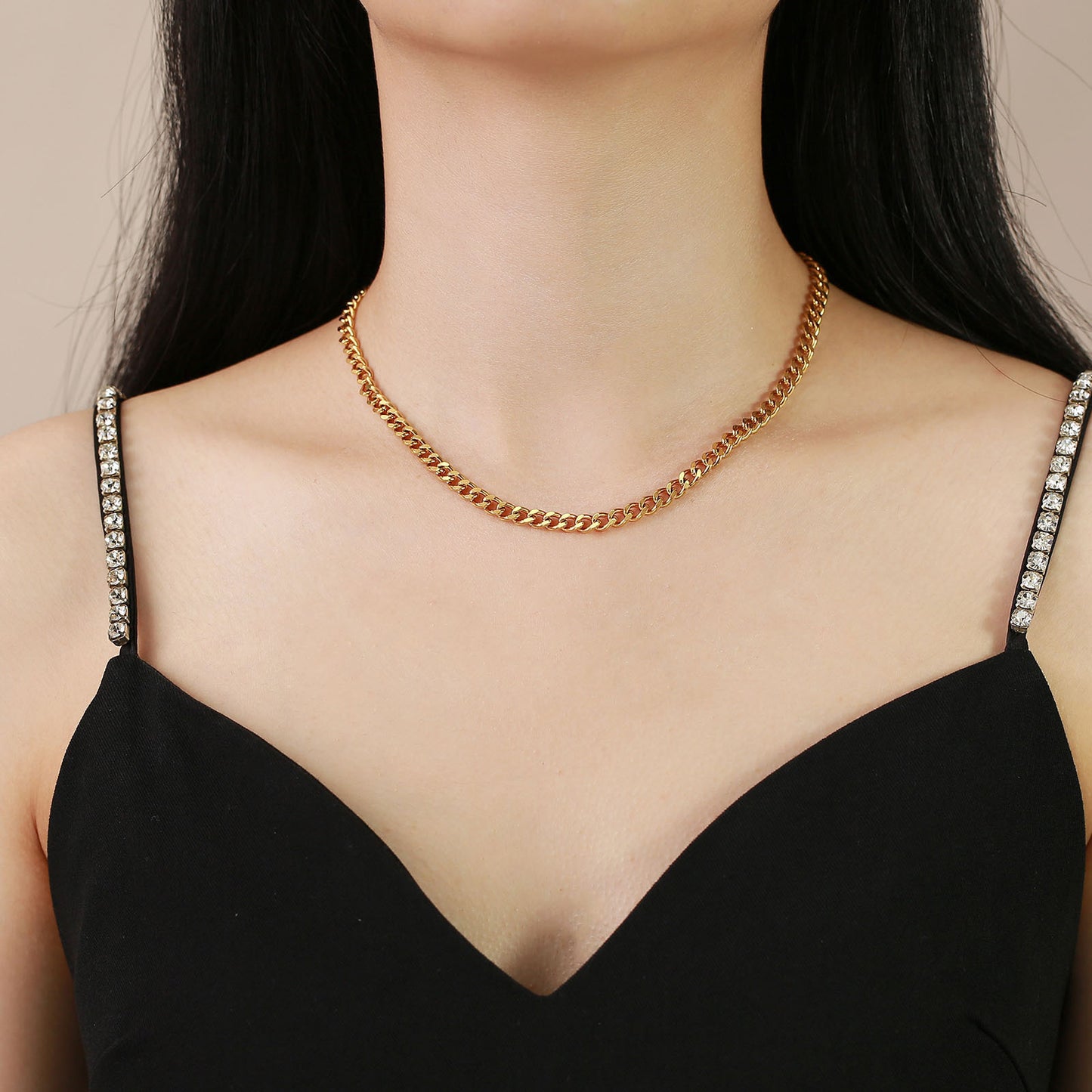 Stainless Steel 24K Gold Thick Necklace Women Jewelry Wholesale