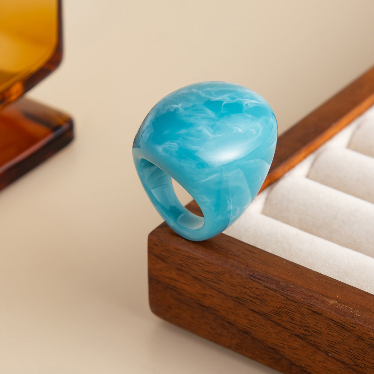 Planderful Collection Resin Ring Vienna Verve Bold Color Smudge Geometric Wide Statement Unisex Jewelry