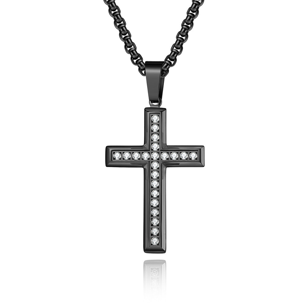 Planderful Zircon Cross Necklace Titanium Steel Unisex Inlaid Sparkle Light Luxury Pendant