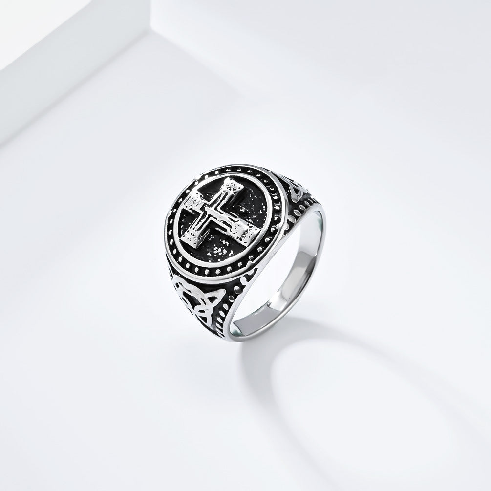 Planderful Titanium Cross Ring For Men Retro Punk Style Everyday Wear Hip Hop Jewelry