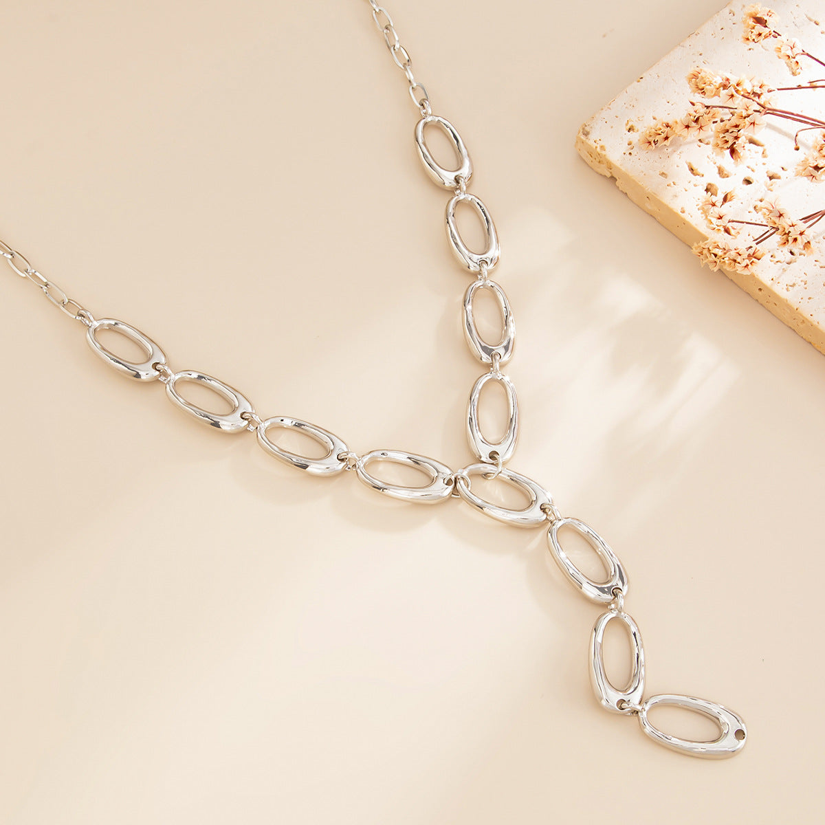 O-Link Y-Shaped Button Chain Necklace