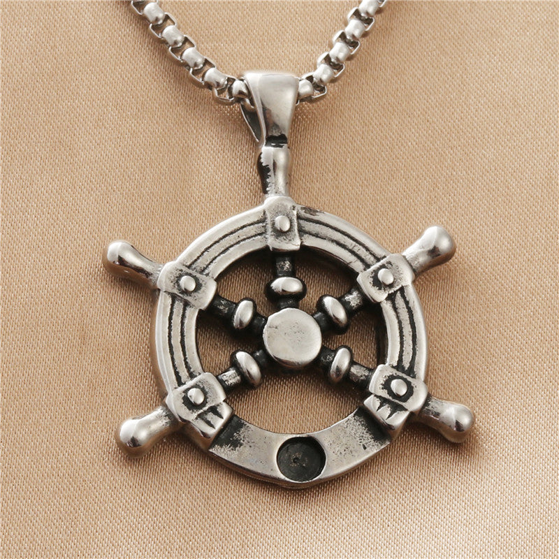 Titanium Steel Rudder Pendant Necklace for Men - Personalized Retro Punk Style