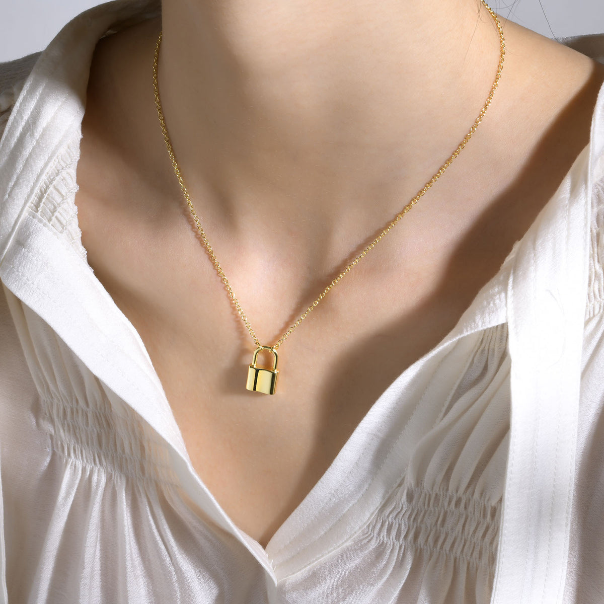 Unisex Item Copper Plated 18K Gold Lock Pendant Necklace