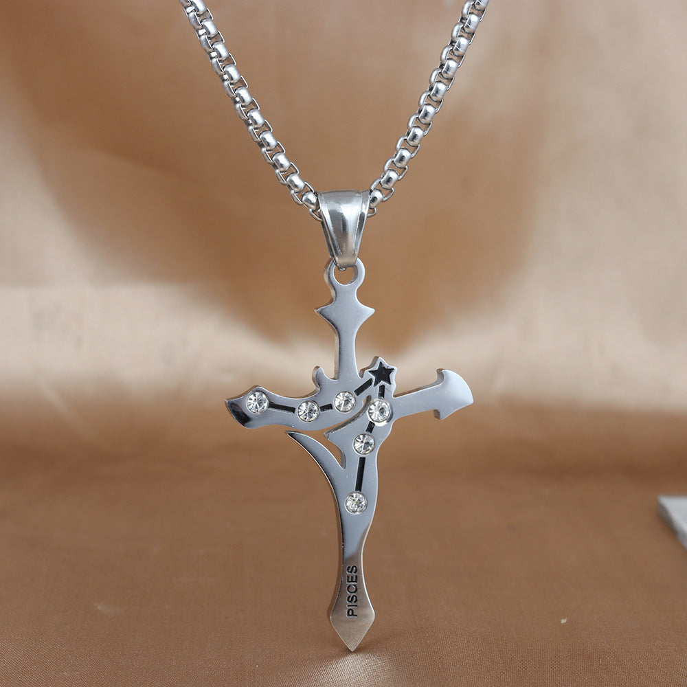 European And American Stainless Steel Constellation Cross Pendant