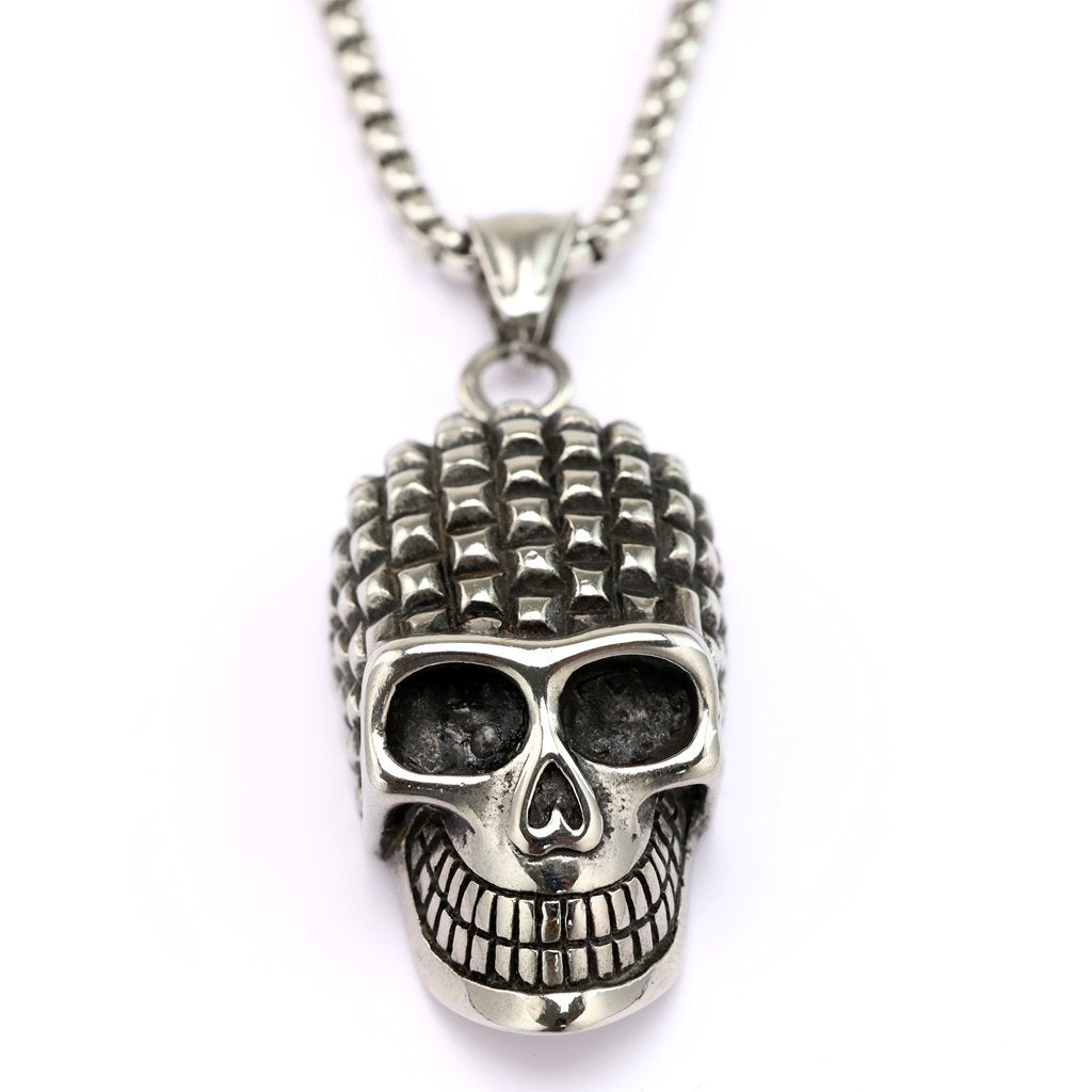 Planderful Vintage Stainless Steel Skull Pendant Necklace Unisex Punk Halloween Durable Bold Jewelry