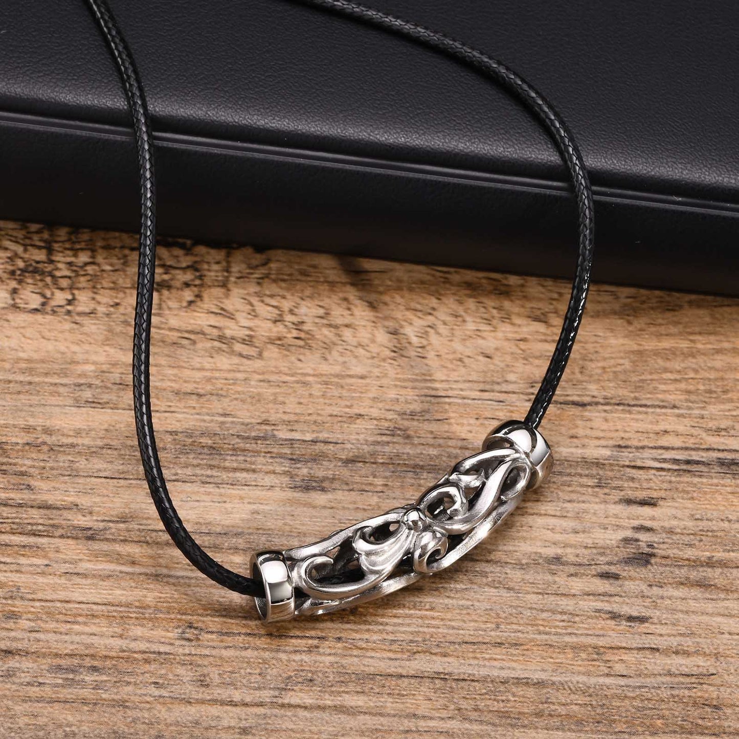 Men's Leather Rope Necklace with Stainless Steel Pendant