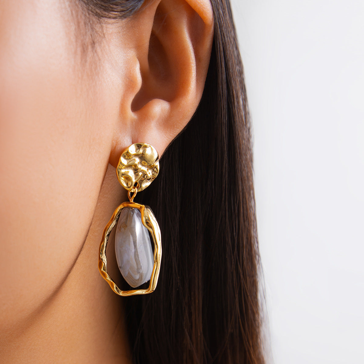 Planderful Imitation Pearl Earrings, Liquid Metal Pleated Studs, Irregular Design, Statement Jewelry for Modern Women