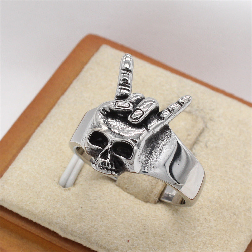 Planderful Jewelry Stainless Steel Skull Ring For Men Retro Rock Style Everyday Genie Collection