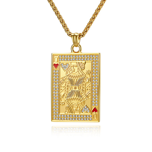 Planderful Hip Hop Pendant Necklace With Zircon Red Heart King K Charm Color Resistant Steel For Unisex Fans