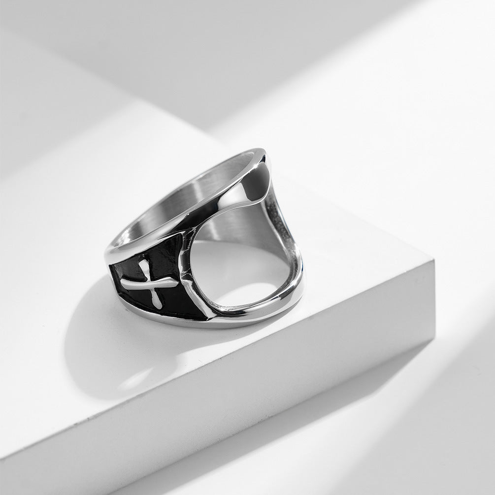 Embossed Cross Functional Titanium Steel Bottle Opener Ring
