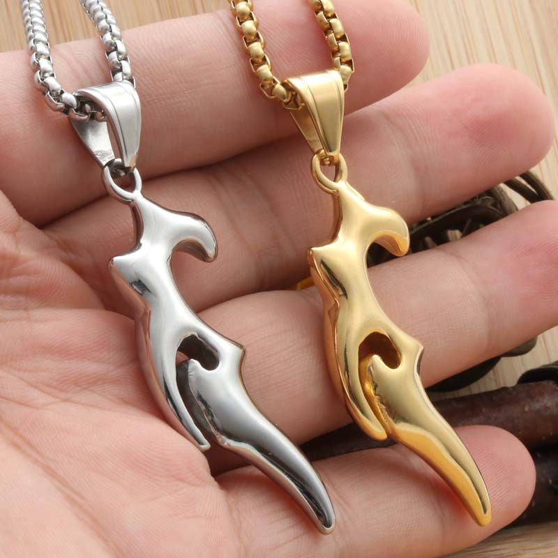 Personalized Titanium Steel Flame Pendant Necklace for Men - Retro Punk Trendy Design