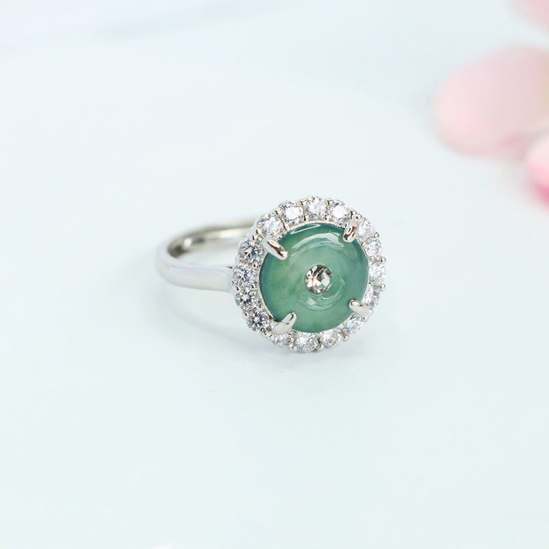 Blue Water Jadeite Peace Buckle 10 mm Ring