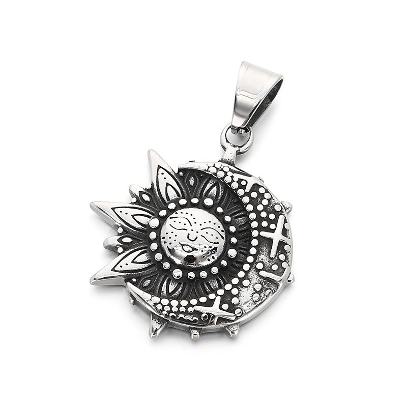 Retro Sun Smiley Face Moon Celestial Pendant, Ancient Egyptian Eye Of Horus Titanium Necklace
