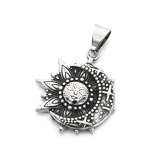 Retro Sun Smiley Face Moon Celestial Pendant, Ancient Egyptian Eye Of Horus Titanium Necklace
