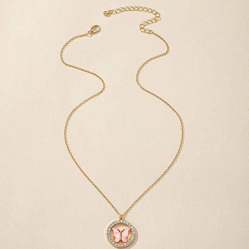 Pink Butterfly Necklace - Vienna Verve Collection