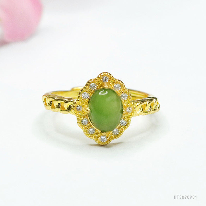 Hetian Jade Diamond-Shape Chain Ring