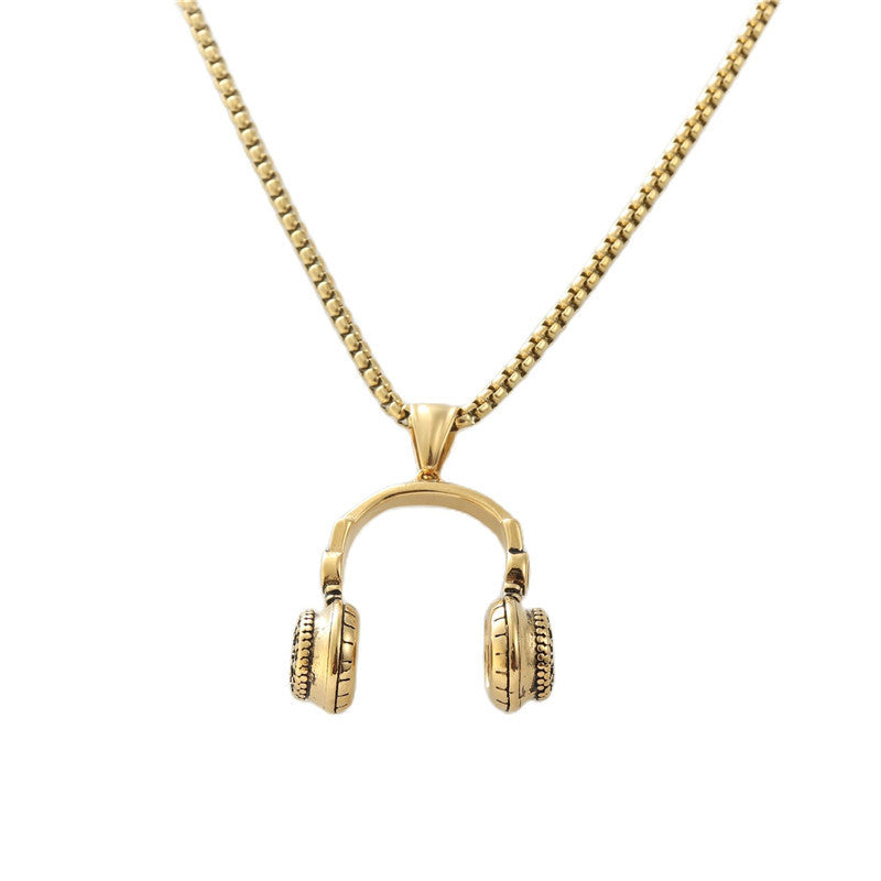 Trendy Titanium Steel Earphone Pendant Necklace for Men and Women - Retro Rock Design