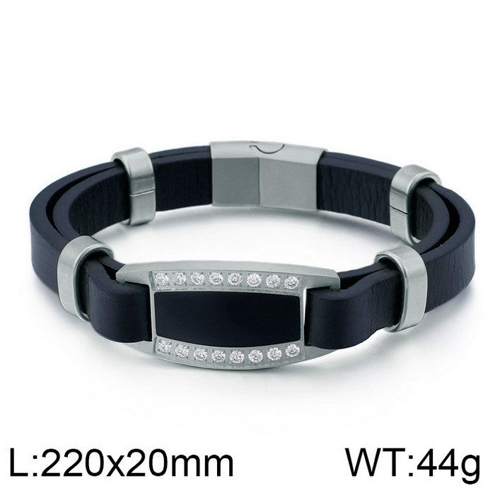 Planderful Leather Bracelet For Men Zircon Encrusted