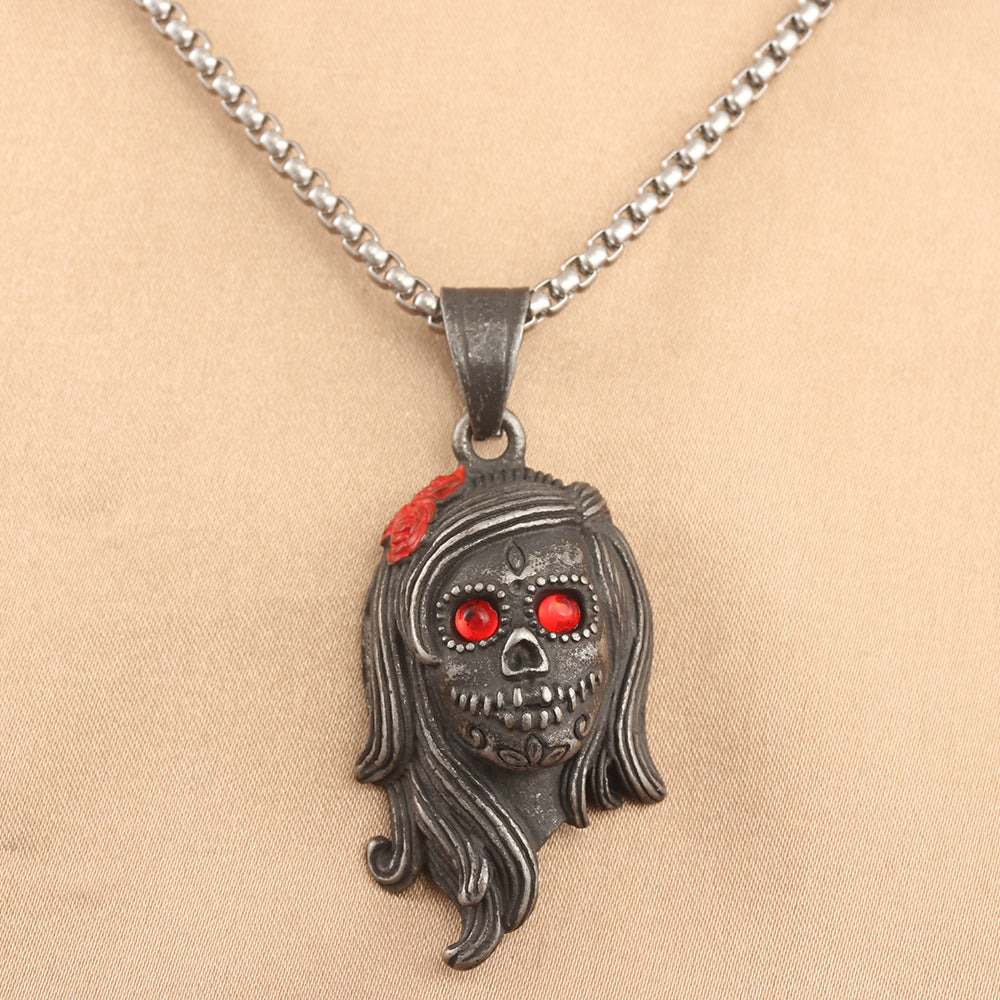 European And American Stainless Steel Skull Pendant Necklace
