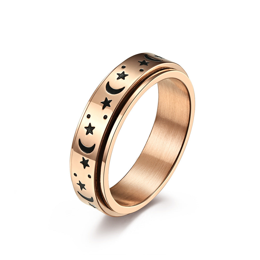 Planderful Premium Star Moon Rotating Ring For Anxiety Relief Unisex Stainless Steel Jewelry