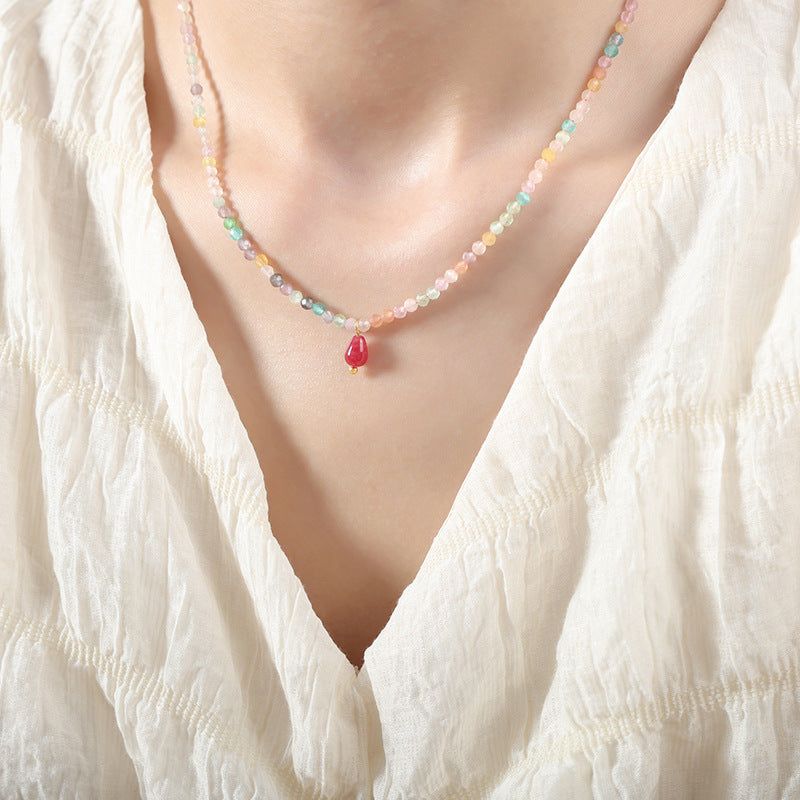 Exquisite Handmade Agate Drop Necklace with Crystal Beads