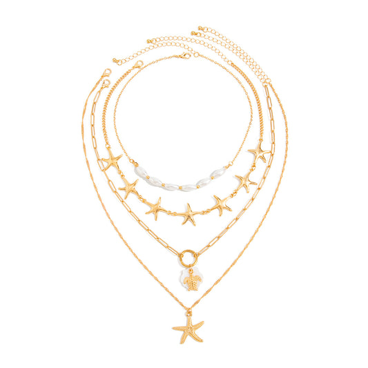 Starfish, Turtle & Pearl-Style Layered Necklace