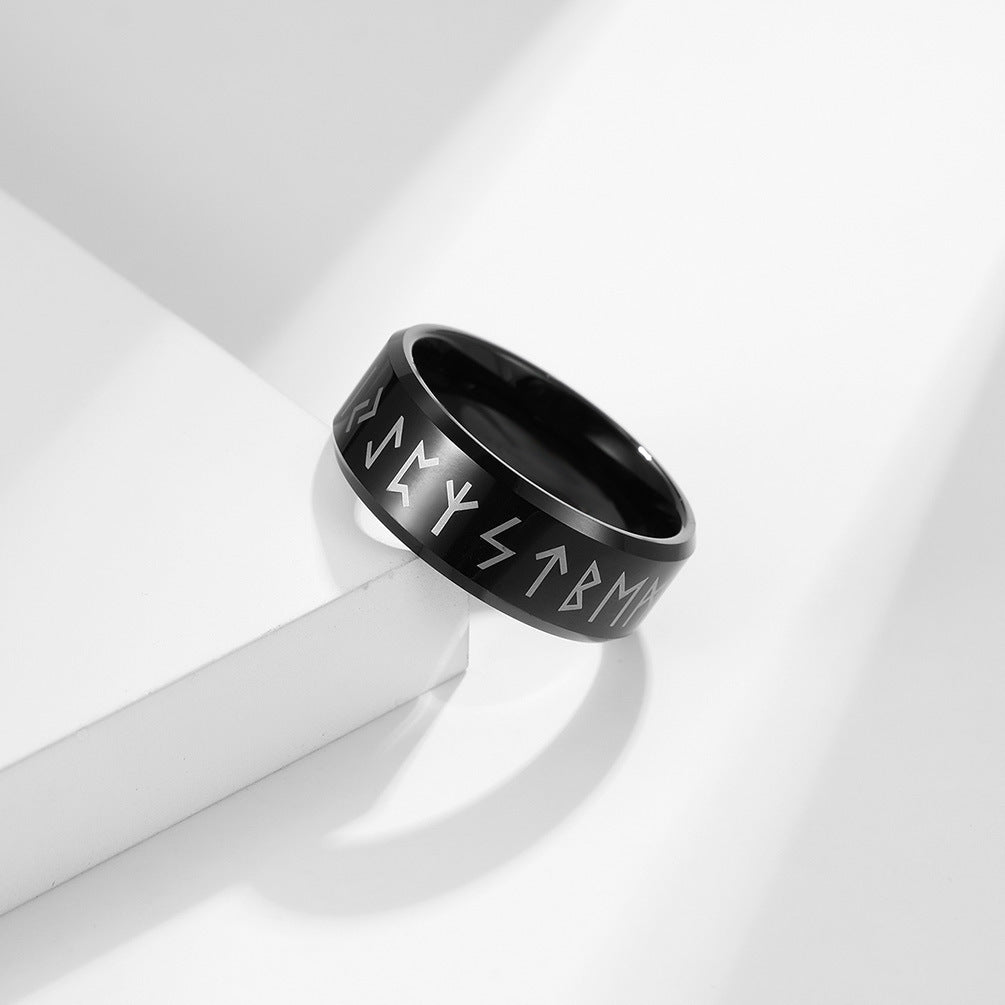 Nordic Viking Text Tungsten Steel Ring for Men and Women