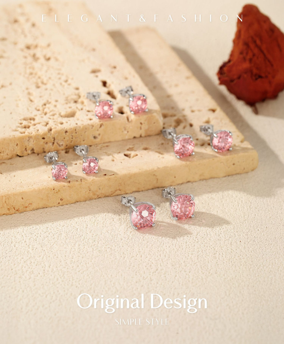 925 Sterling Silver Blush Pink Fireworks-Cut Stud Earrings