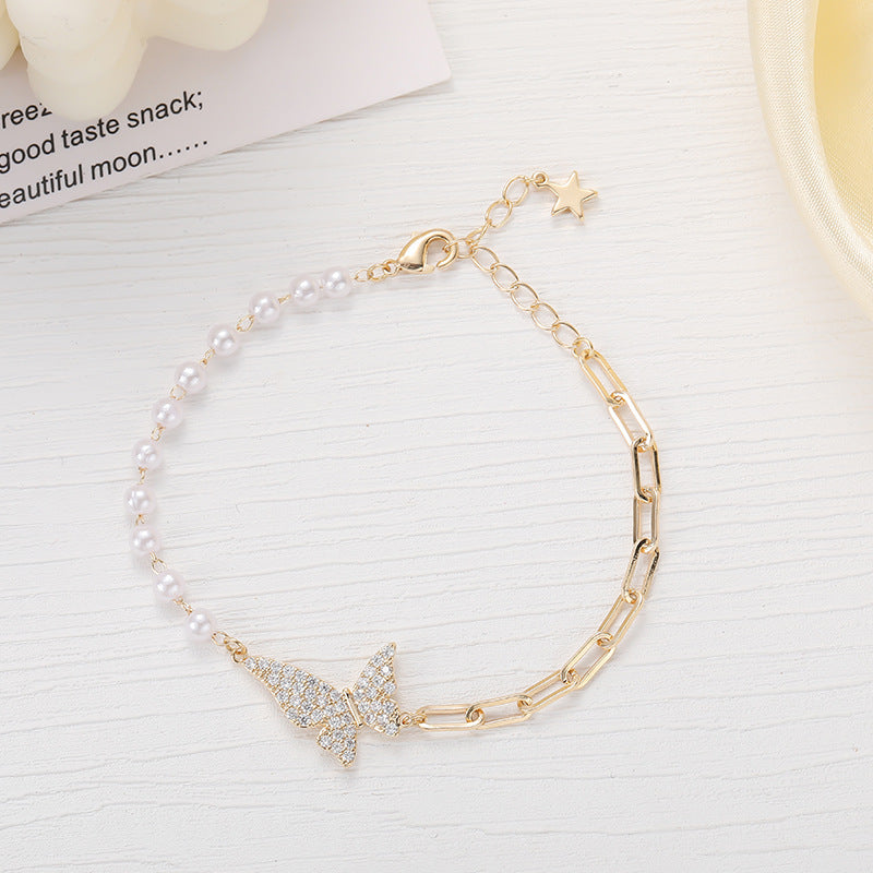 Zircon and Pearl Butterfly Bracelet – Sterling Silver Jewelry