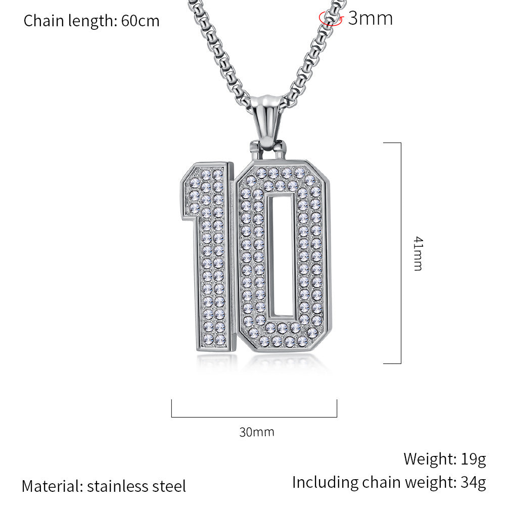 Planderful World Cup Jersey Number Necklace Stainless Steel With Zircon Pendant For Sports Fans