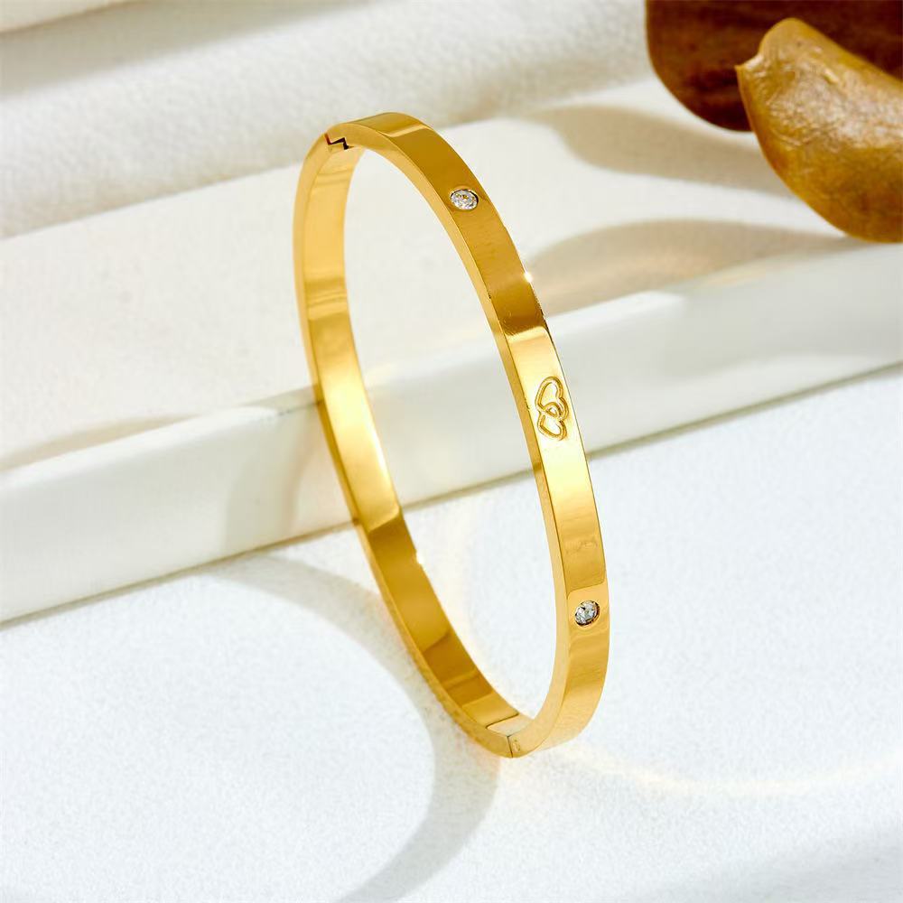 Planderful Jewelry Stainless Steel Zircon Open Bracelet For Women European Inspired Minimalist Luxury