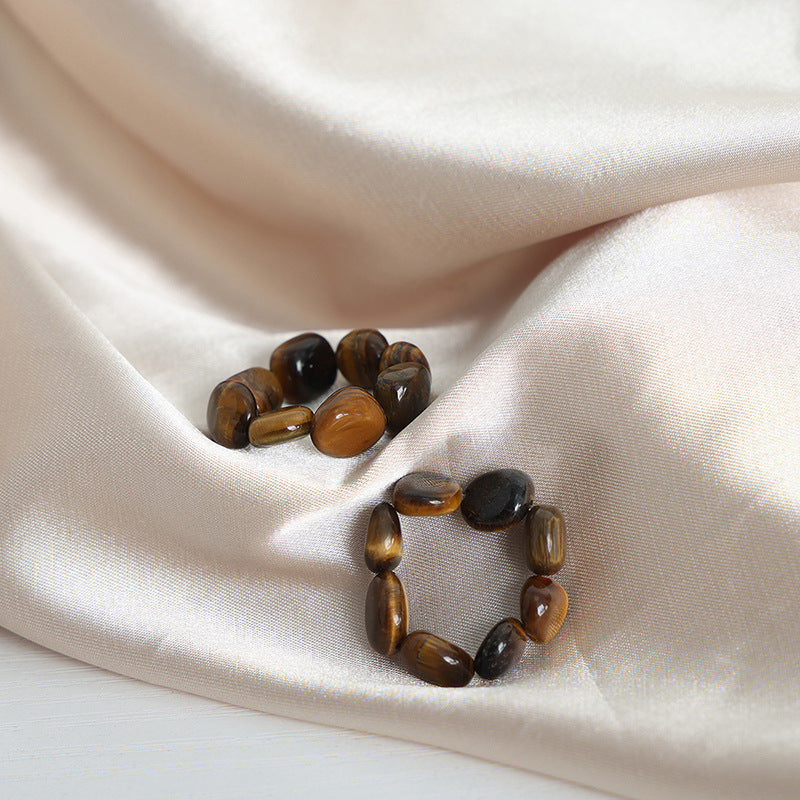 Tiger's Eye Stone Elastic Rope Ring - Elegant Everyday Genie Jewelry for Women