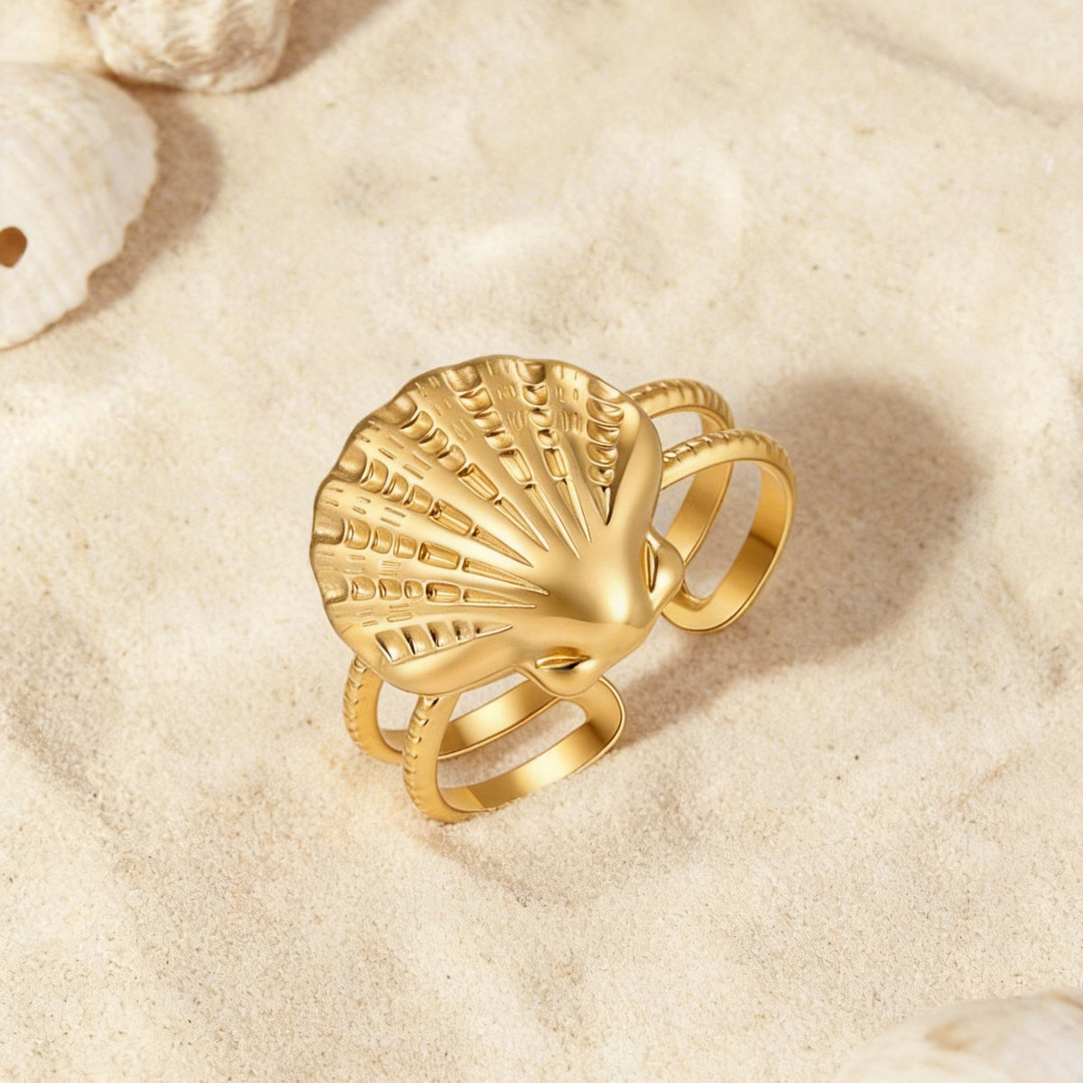 Hot-Selling Ocean Wind Stainless Steel Shell Texture Opening Ring