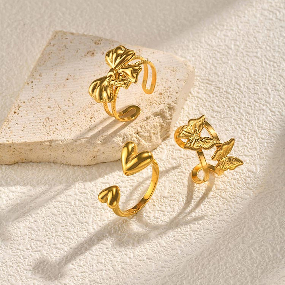 Stainless Steel Cold Wind – Butterfly Heart-Shaped Open Ring