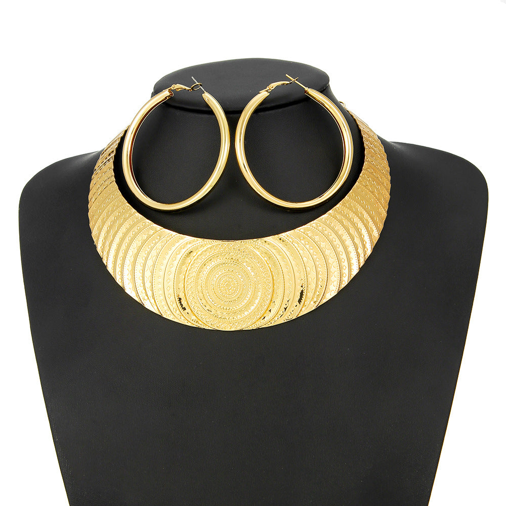 Planderful Savanna Rhythms Necklace and Earrings Set – Elegant Metal Embossed Design
