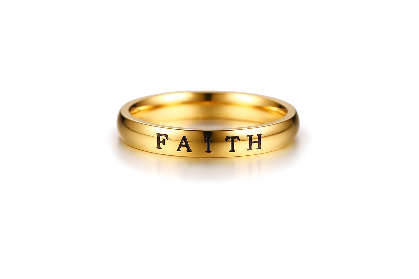 3MM Face Width 3 Colors Stainless Steel HOPE LOVE FAITH Women's Ring