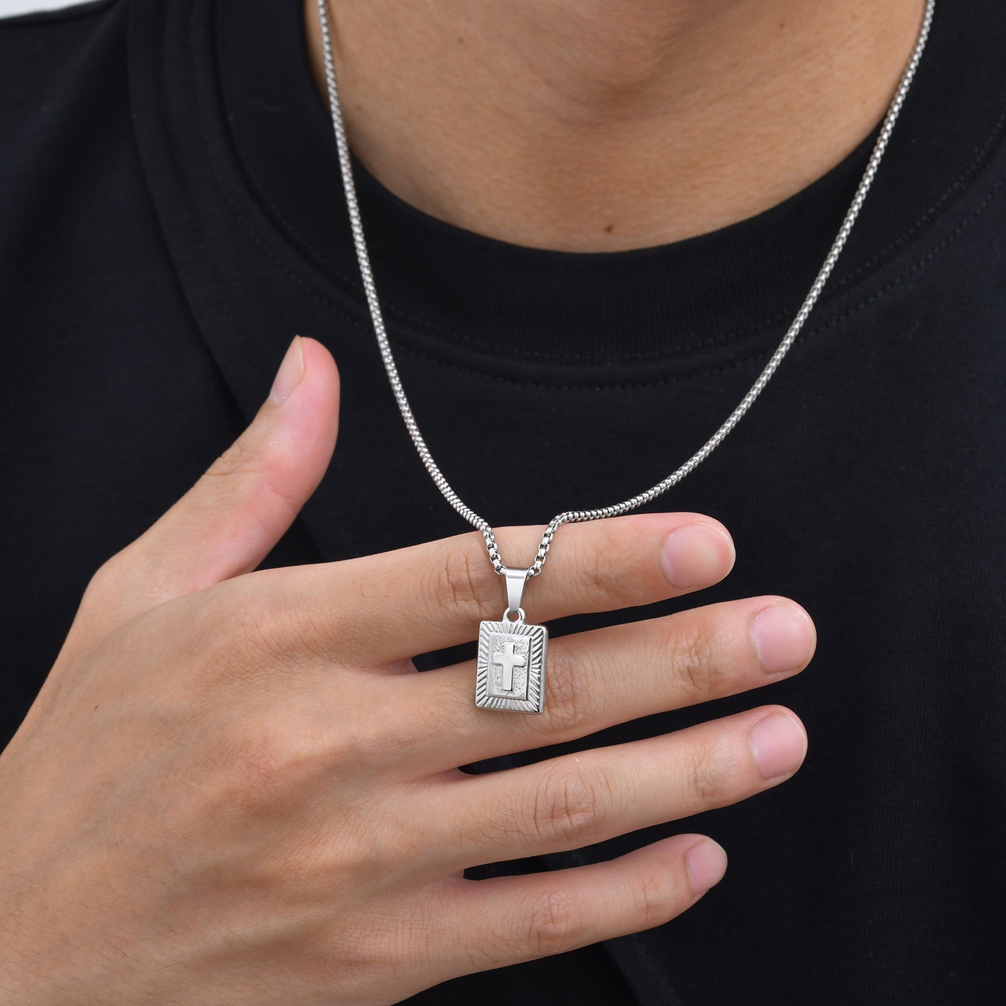 Planderful Geometric Stainless Steel Square Pendant for Men