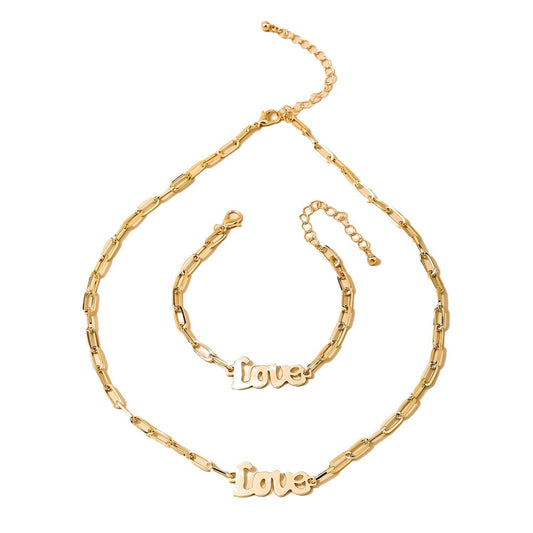 Personalized Metal Love Chain Necklace and Bracelet Set - Vienna Verve Collection