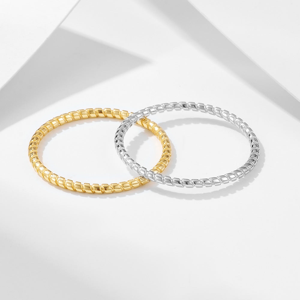 Screw Striation Design Sterling Silver Ring