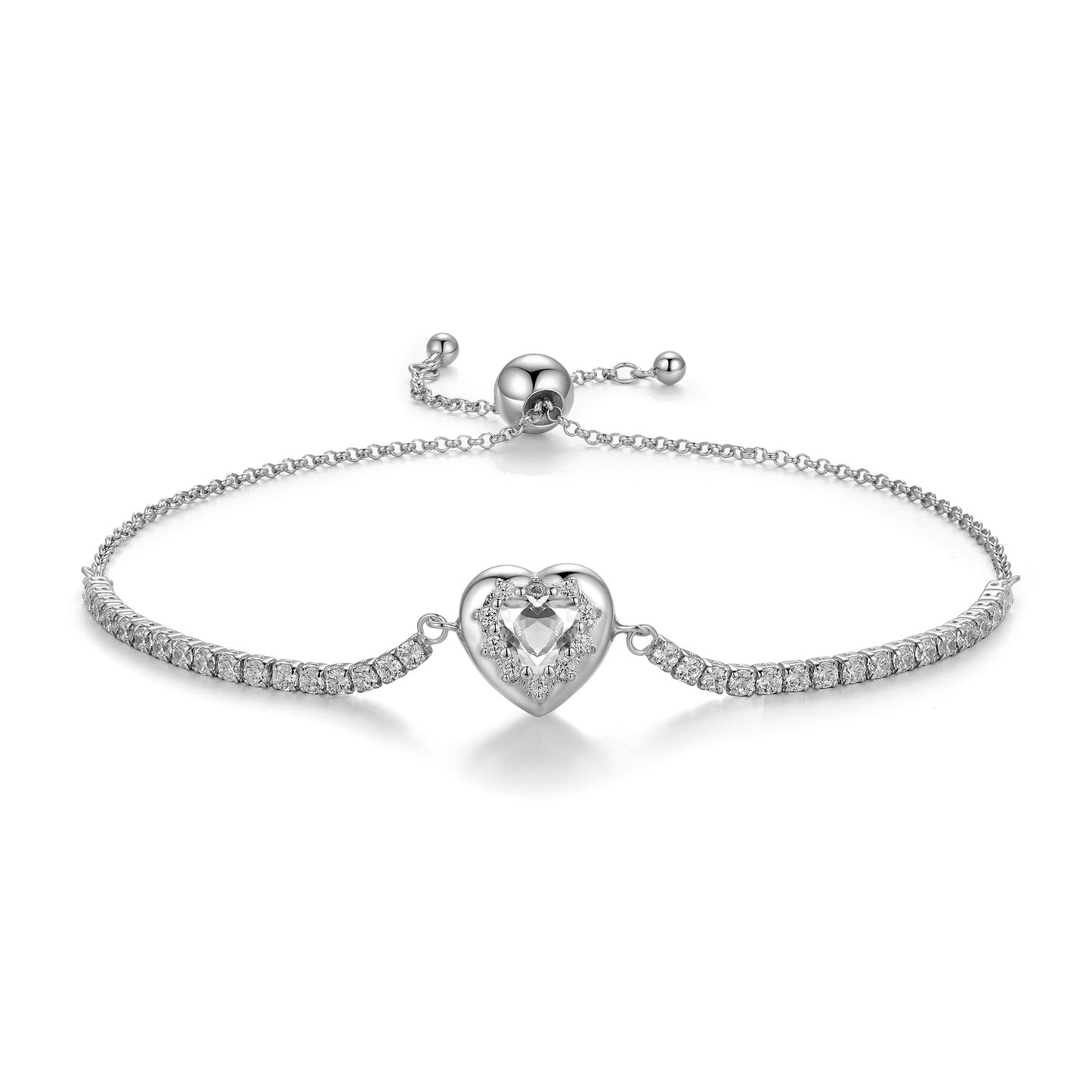 Planderful Jewelry Sterling Silver Zircon Love Bracelet Adjustable Length For Everyday Elegance