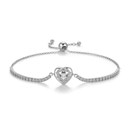 Planderful Jewelry Sterling Silver Zircon Love Bracelet Adjustable Length For Everyday Elegance