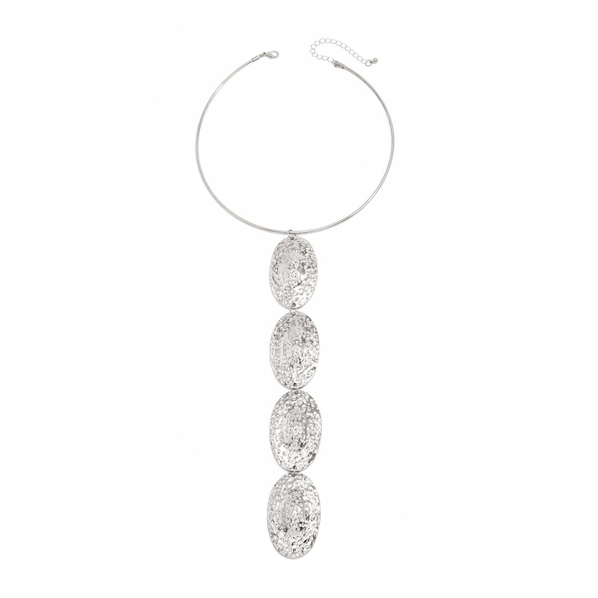 Hammered Disc Long Fringe Choker